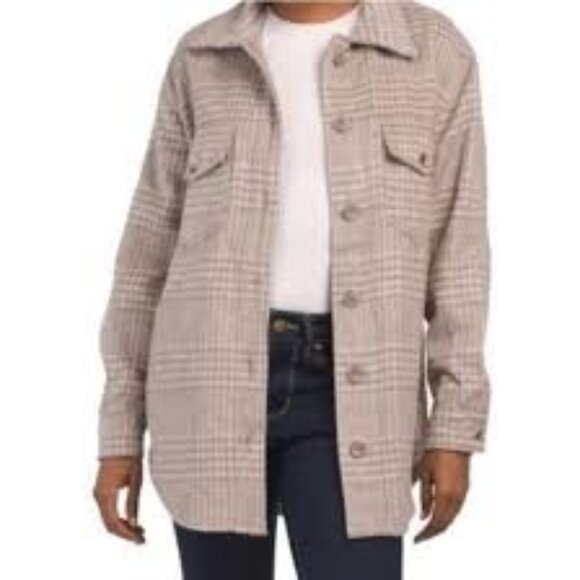 Joie Womens Plaid Button-Front Shacket XS Beige/Gray Wool Blend Lightweight Oute - Picture 1 of 5
